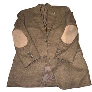 Oscar de la Renta Men's‎ 43R Tweed Blazer Brown Suede Elbow Patches Lambswool